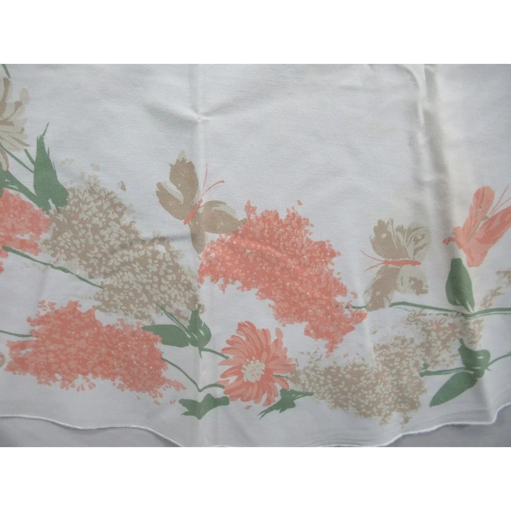 Vintage Vera Neumann Tablecloth Round Butterfly Floral Print Cotton 85